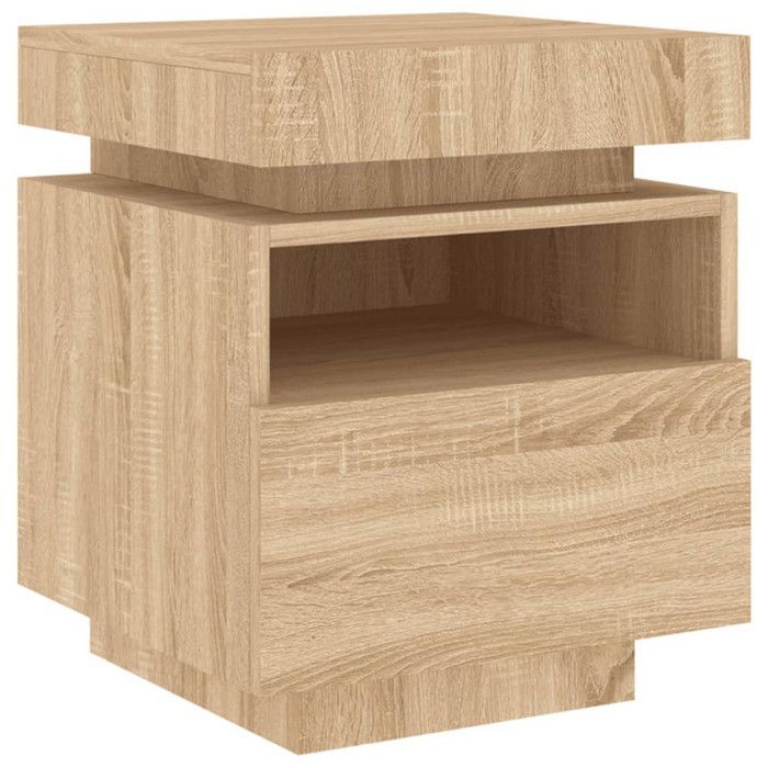 vidaXL Armoire de Chevet avec Lumières LED, Table de Chevet avec Rangement, Table de Nuit Chambre, Moderne, Chêne Sonoma 836788