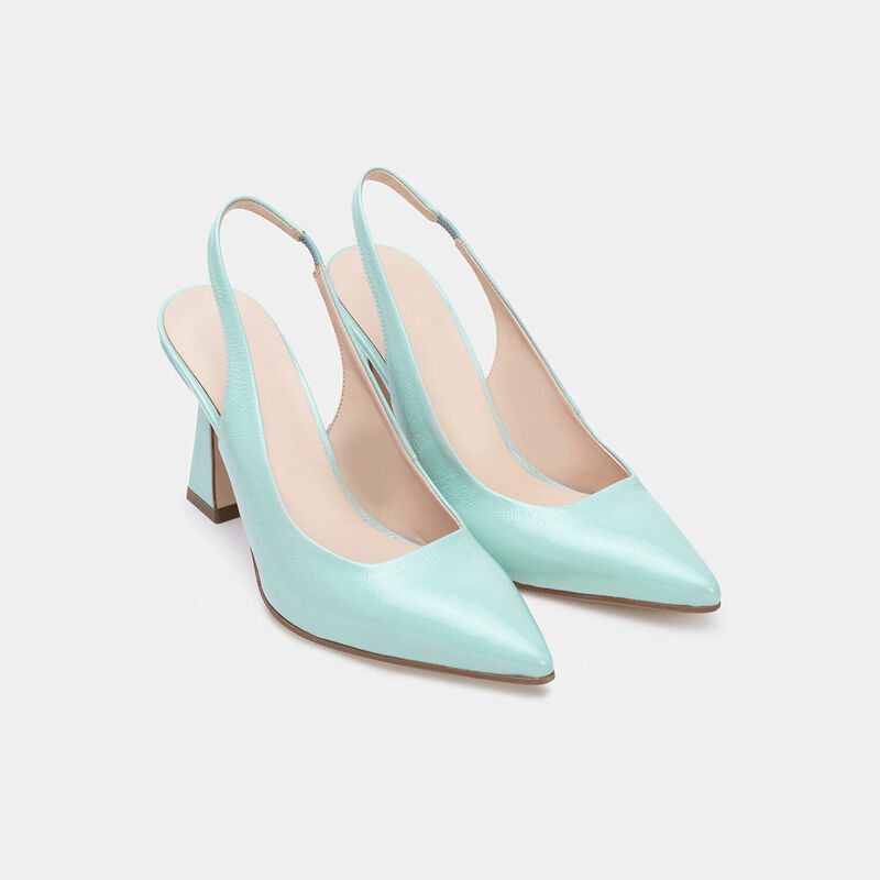 Damskie skórzane półbuty typu slingback z obcasem 10 cm