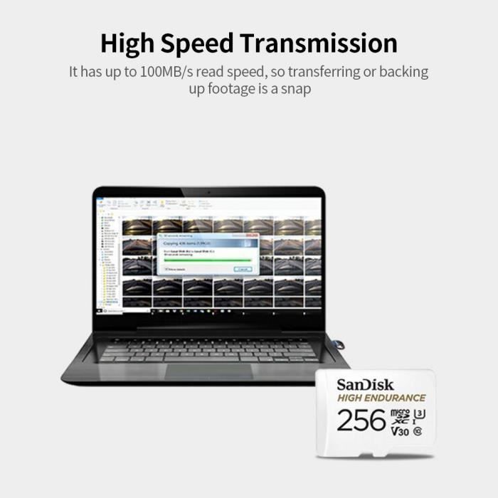 Carte Micro SD - SanDisk - 128 Go - C10 V30 U3 - Enregistrement vidéo 4K - Haute vitesse