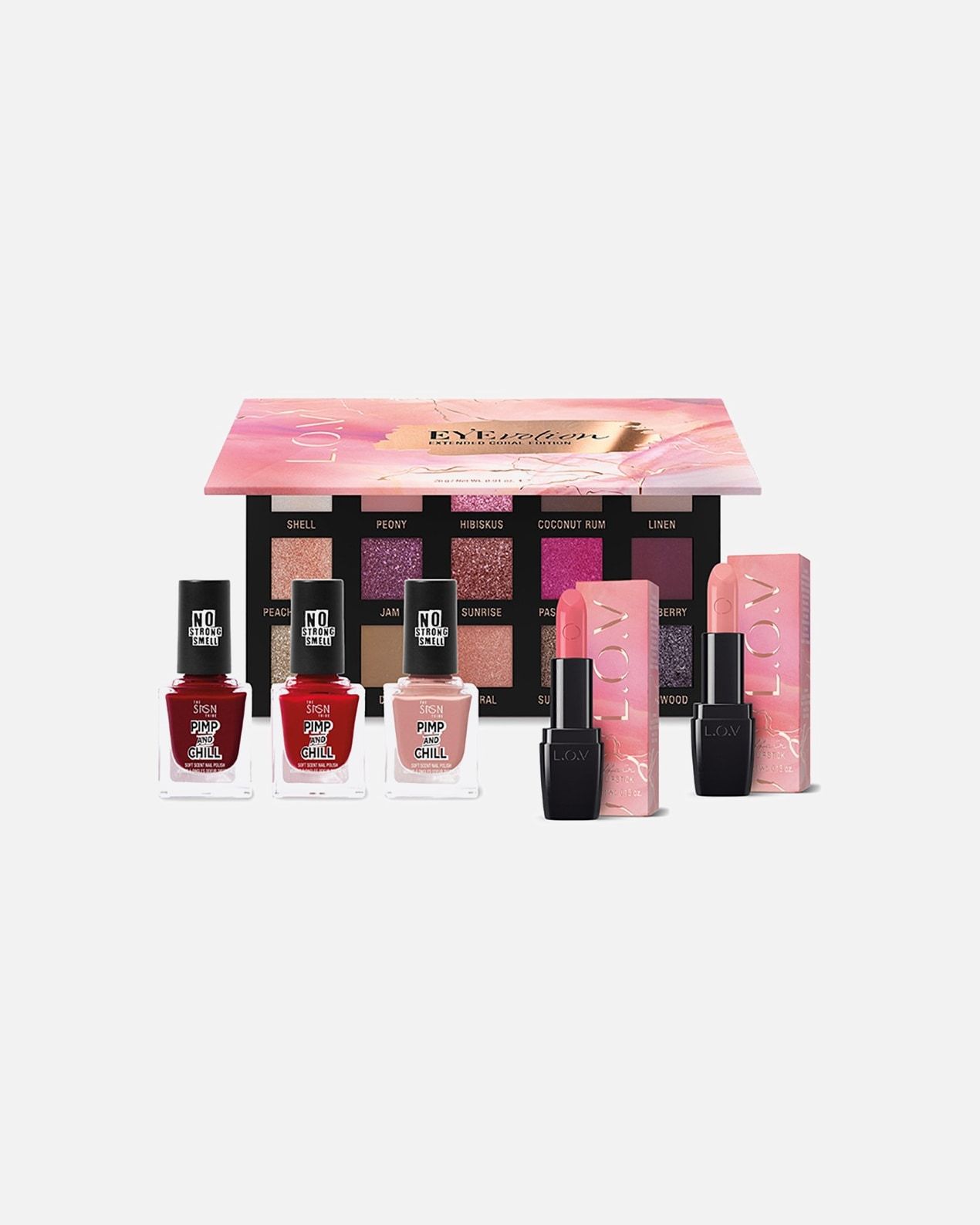 LOV set ličil v peresu - senčilo za oči Eyevotion Extended 26 g + prosojna šminka Lipaffair 3,7 g + prosojna šminka ipaffair 3,7 g + lak za nohte 3 x 15 ml 1 kos.