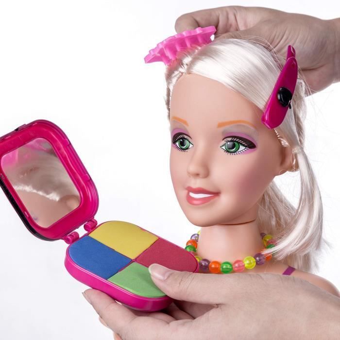 Tête à Coiffer et Maquiller Enfant Jouet, Tête de Maquillage Poupée, Accessoires de Coiffure Inclus, avec Sèche-Cheveux