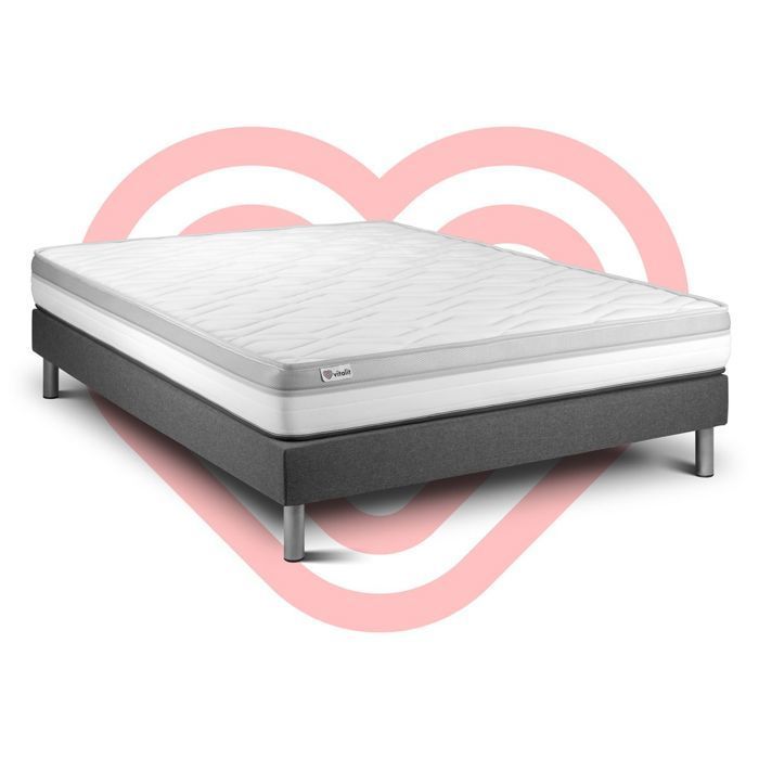 Ensemble Matelas Sommier 180x200 cm - Sommier Gris (en kit) - Vital Relax Gris
