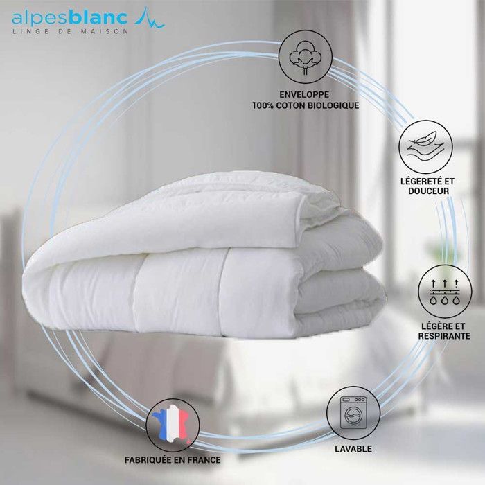 ALPES BLANC - Edredón ecológico de verano 200 g/m² 240x220 cm - Funda 100% algodón orgánico - Transpirable, ligero y duradero - Fabricado en Francia