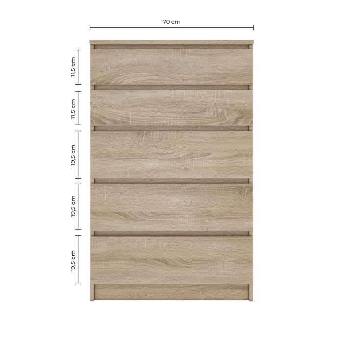 MILAN 5 - Commode contemporaine chambre/salon/bureau 40x70x112 - 5 tiroirs coulissants - Meuble de rangementent - Chiffonier
