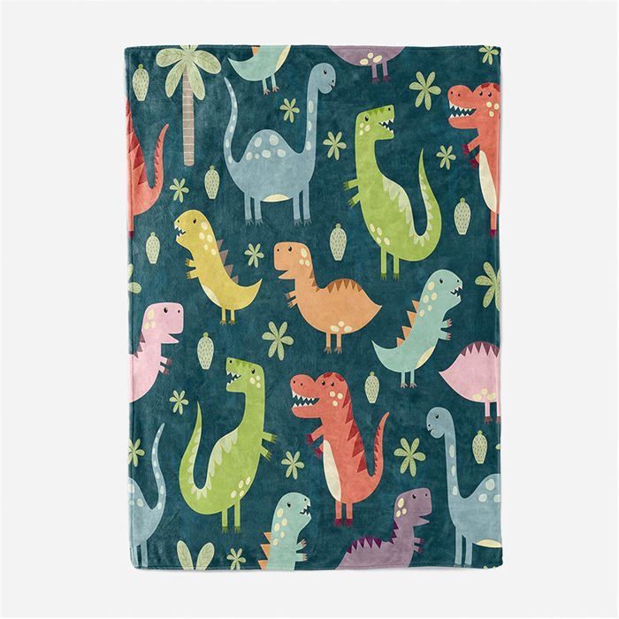 Flanellfilt i fleece, djurfilt, varmt och mjukt vinteröverkast, pläd/sofffilt, dinosaurie, 130x150cm