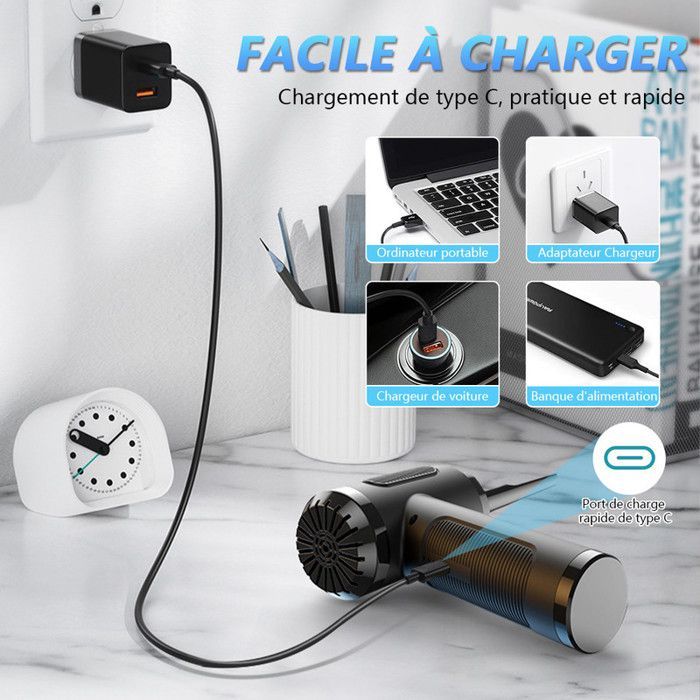 Soplador de aire comprimido - GPFOUEA - Soplador de polvo inalámbrico - 3 velocidades - 110.000 RPM - 6000 mAh