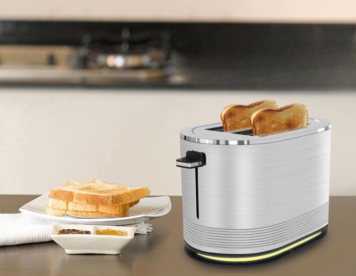 Tostadora MAGICFOX de 2 rebanadas, 850 W, descongelación, recalentamiento, expulsión automática, carcasa de acero inoxidable y luz LED en la base.