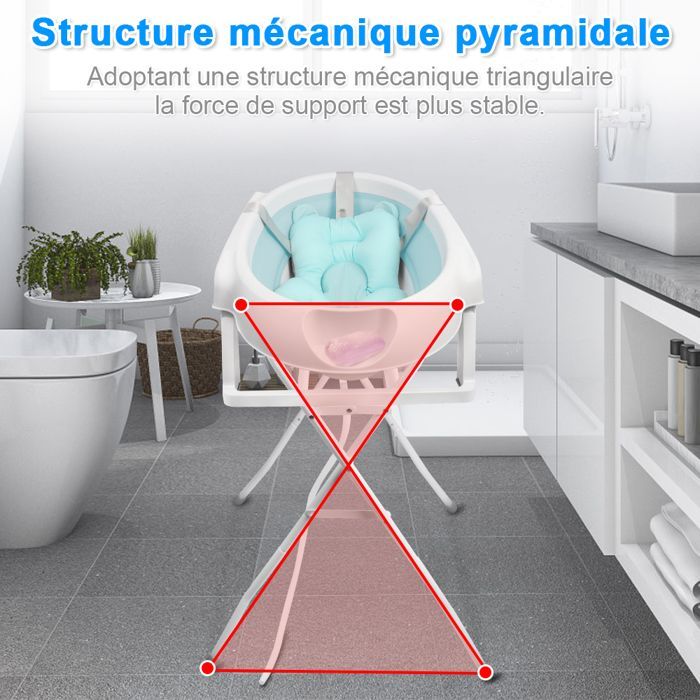 Bañera para bebé MIPAN con soporte - Bañera ergonómica para bebé - Con cojín - Drenaje integrado - 63*60*84,5 cm - Azul