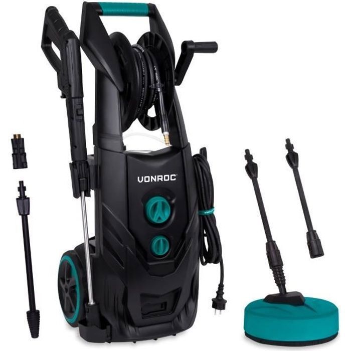 Nettoyeur à haute pression 2500W PRO V25-2 – 195 bars – 468 l-h –Tuyau de 8m, enrouleur de tuyau, nettoyeur, réservoir, accessoires