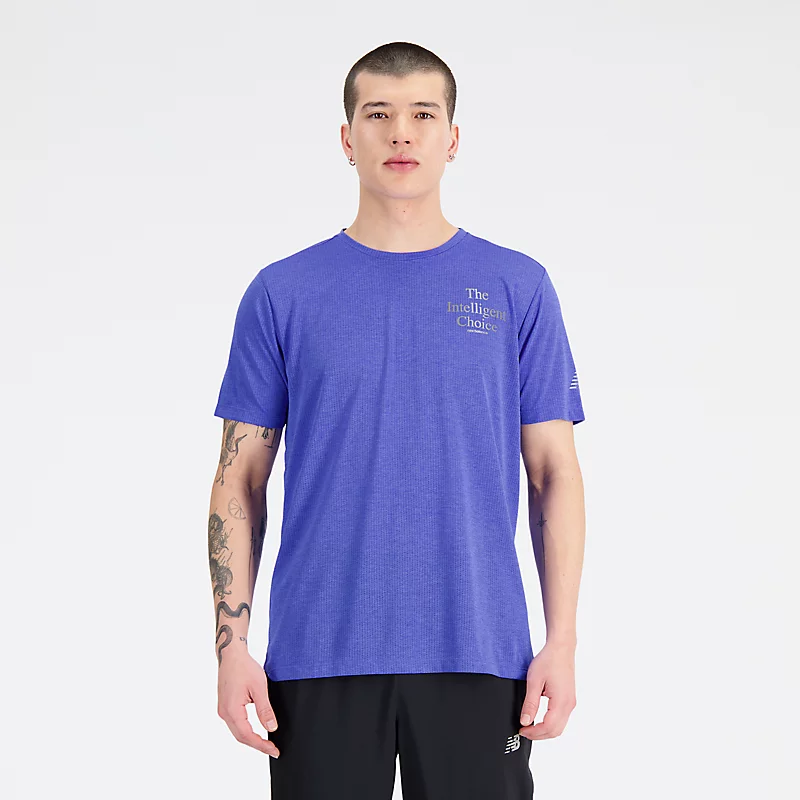 Herren-Laufshirt mit Grafikprint und kurzen Ärmeln – Marineblau meliert