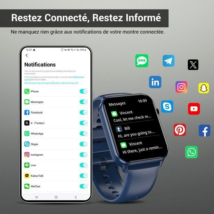 Montre Connectée Homme Femme SmartWatch Blackview R30MAX Bluetooth IP68 Etanche pour Samsung Sony Huawei Xiaomi Android iOS Bleu