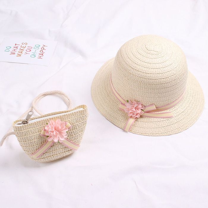 FUNMOON Sombrero de paja transpirable para niño, sombrero de sol para bebé con bolso, protección UV, colección de verano - 613011