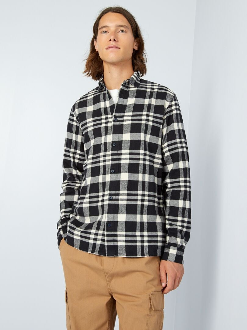 Camisa de flanela xadrez - Preta