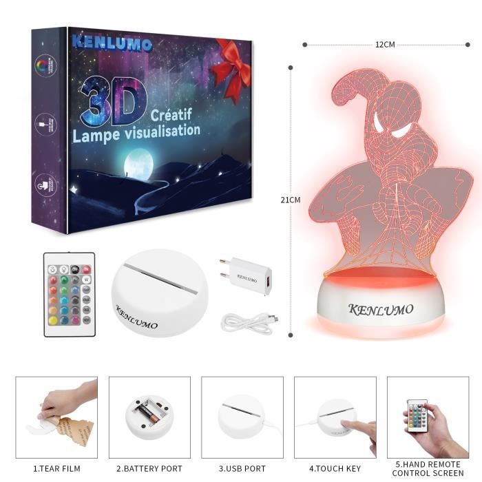 KENLUMO Spiderman Lamp, Kerstcadeau voor kinderen, LED-nachtlampje met afstandsbediening, aanraakbediening om de kleur te veranderen, decoratie voor tienerkamer