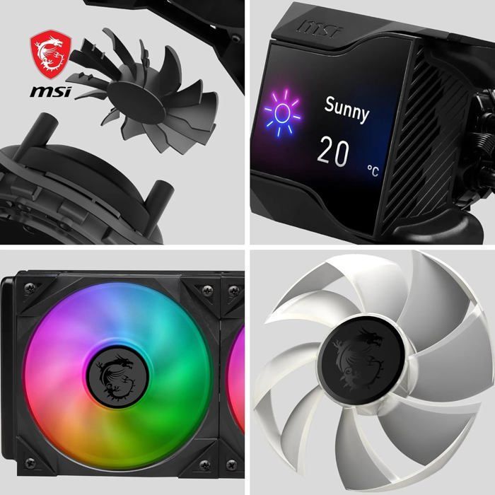 Watercooling CPU - MSI - Coreliquid D240 - Pompe avec ventilateur 60 mm - 2 ventilateurs 120 mm ARGB - Écran 2,4