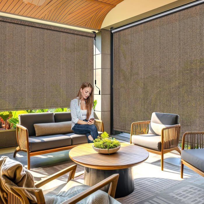 2 PCS Vertical Awning, Vertical Blind, HDPE Shade Sail for Terrace Pergola, Balcony Awning - (240x240 cm, Brown)