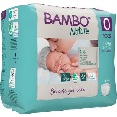 Bambo Nature Pojkar & Flickor 0% Parfym Miljövänliga Babyblöjor Storlek 0 1-3 kg 24 enheter