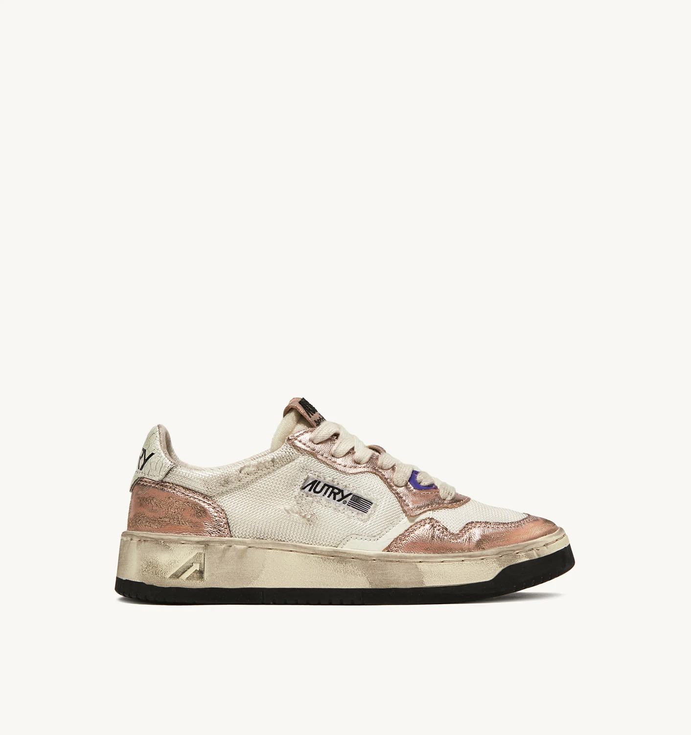 SNEAKERS MEDALJØR LAV SUPER VINTAGE I MESH E RUSSKIN FARVE BIANCO E ROSA