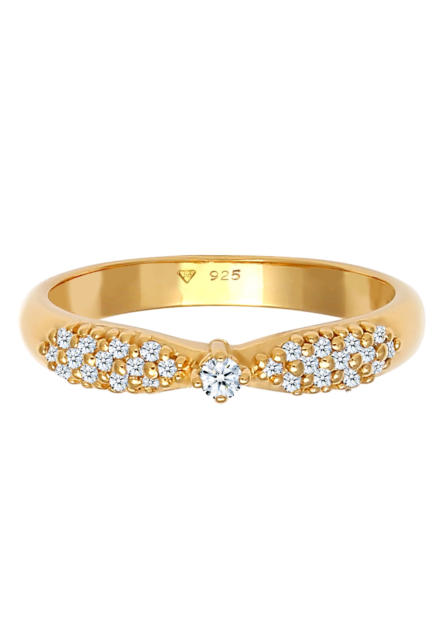 Elli DIAMONDS Les fiançailles des dames, glamour avec diamant (0.16 ct) en plaqué or en argent sterling 925