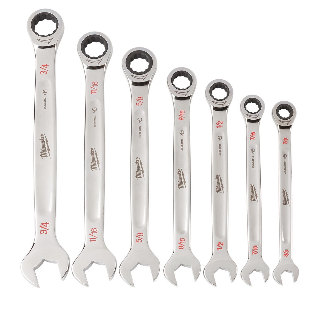 Jogo de chaves combinadas com catraca Milwaukee Imperial, 7 peças, código 48229406