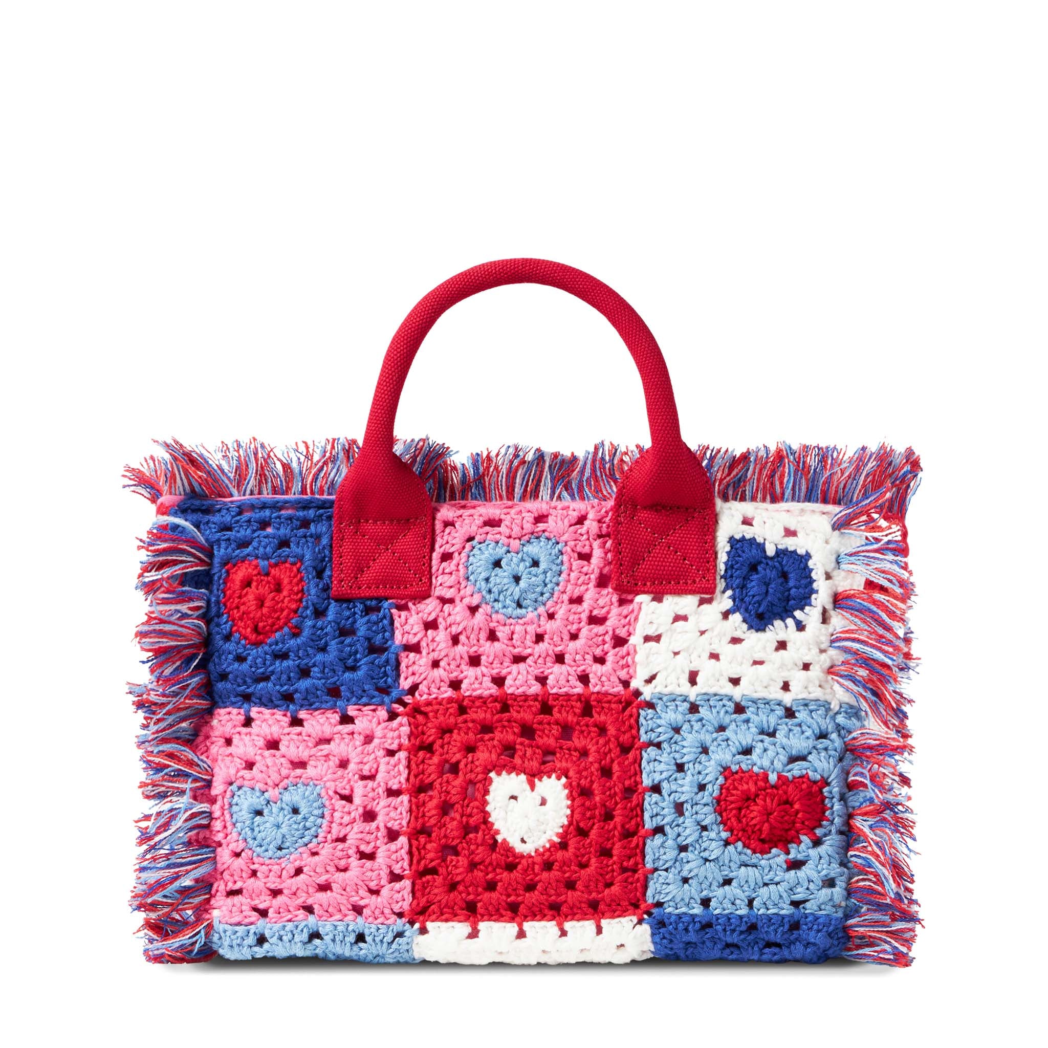 Colette-tas met gehaakte hartjes.