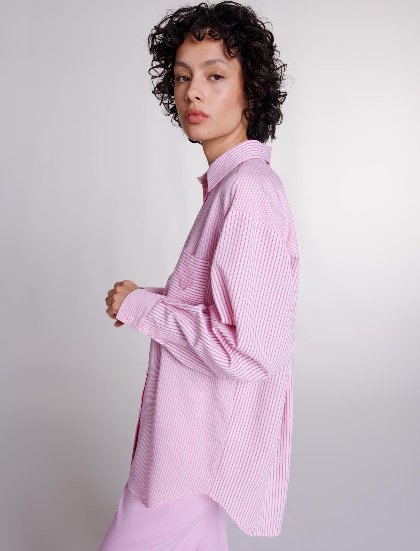 Lange gestreepte blouse - Roze