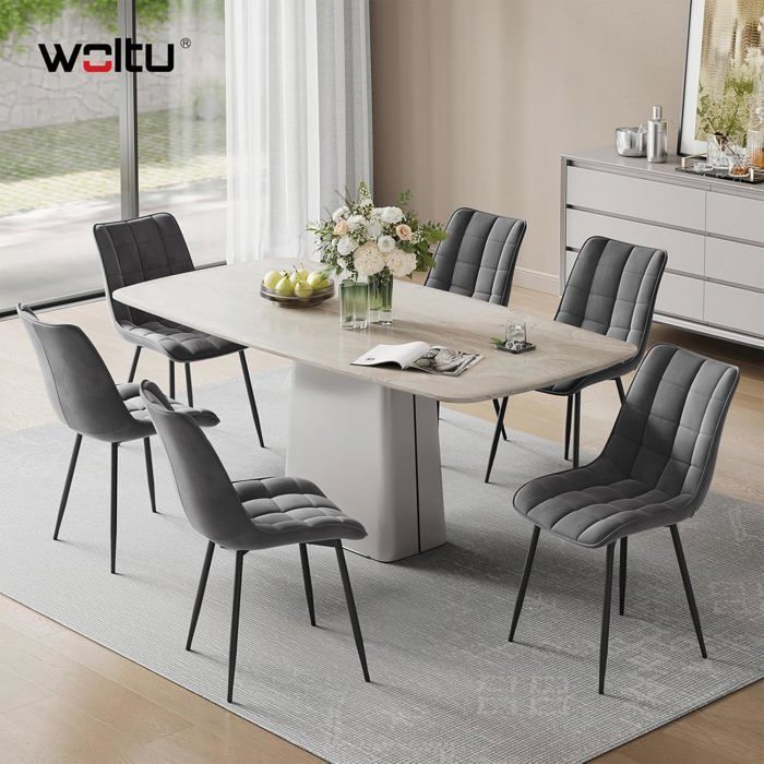 WOLTU Lot de 2 Chaises de salle à manger, Chaise de cuisine,Chaises scandinaves Siège en velours Pieds en métal, Gris foncé