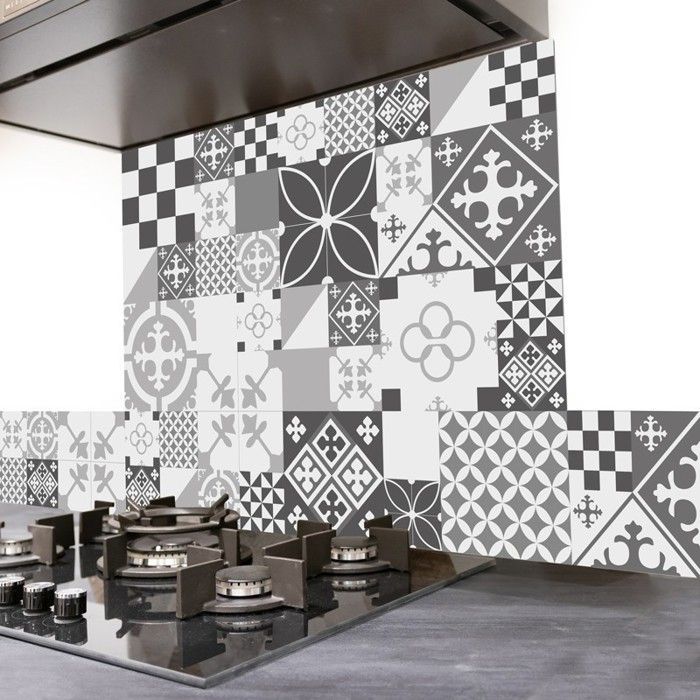 Crédence cuisine adhésive en aluminium effet carreaux de ciment gris - 200x20 cm (en 2 bandeaux) - 99DECO