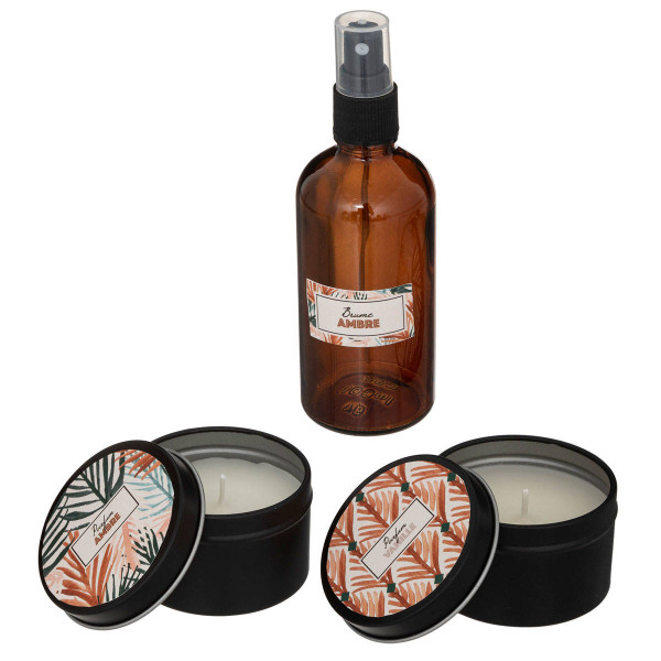Zestaw zapachowy: 2 świece, spray do pomieszczeń, 100 ml