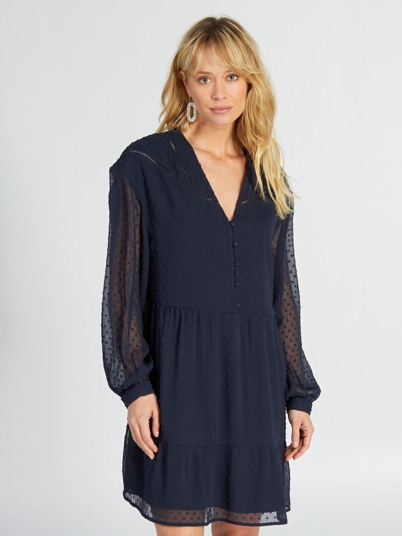 Plumetis voile jurk - BLAUW
