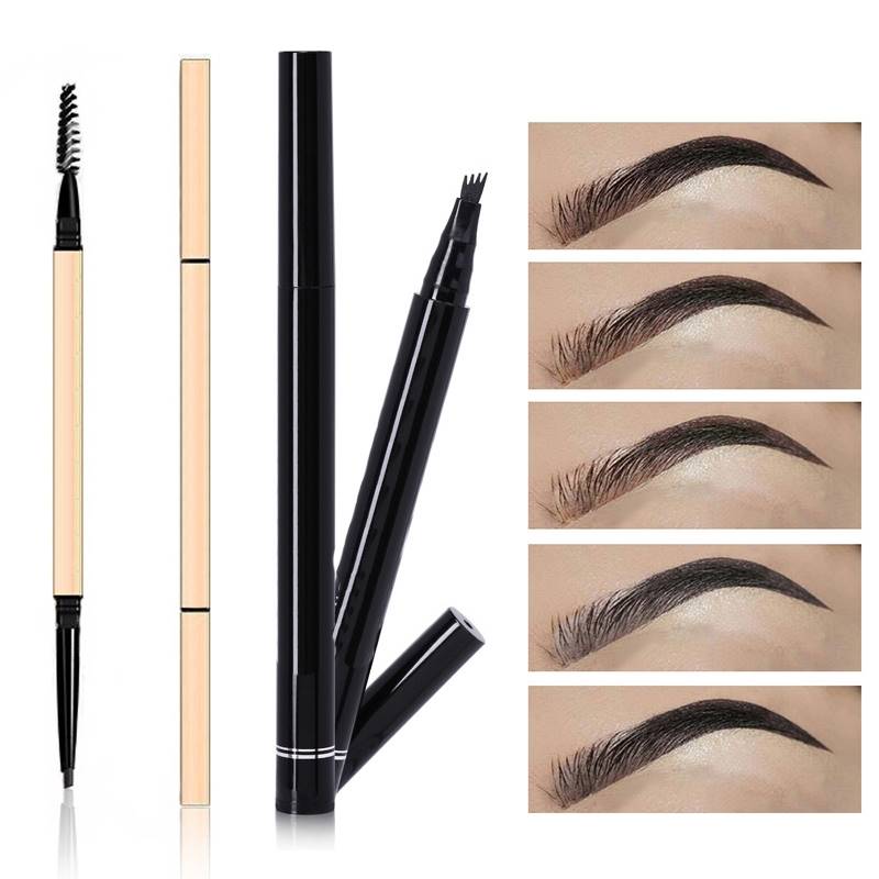 2 matite per sopracciglia impermeabili e naturali, penna per sopracciglia marrone, grigio e nero, tinta per sopracciglia, intensificatore, trucco per sopracciglia a lunga durata