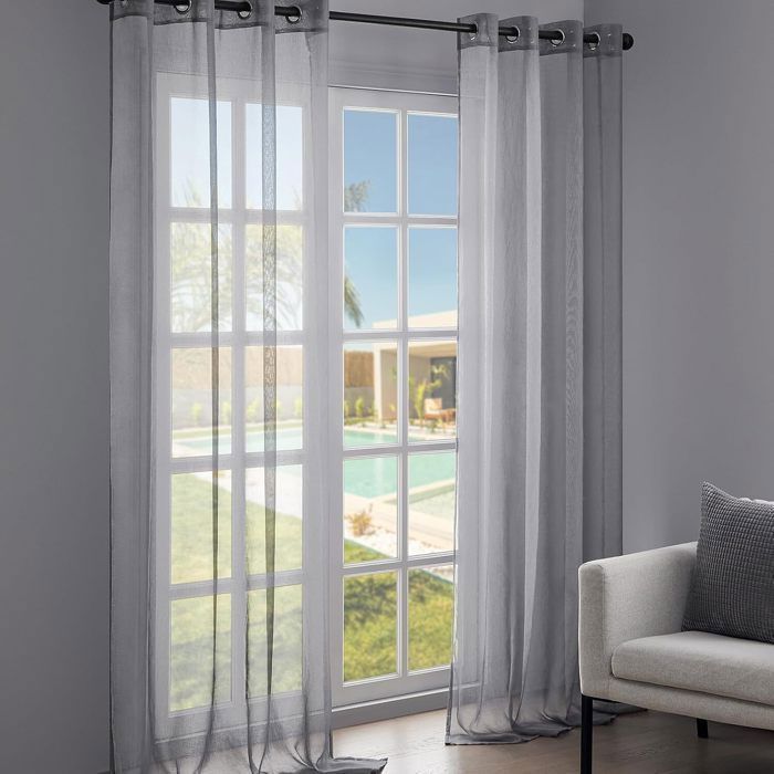 Rideau Voilage 140x225 cm TOPFINEL Transparent à Oeillet de Chambre Adulte Rideaux Draperies Intérieurs Décoratif Gris Lot de 2