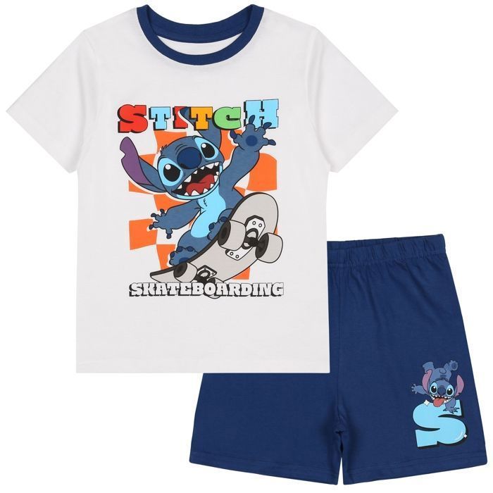DISNEY Stitch Zweiteiliger Sommer-Baumwollpyjama für Jungen mit kurzen Ärmeln, 100 % Baumwolle, 110 cm
