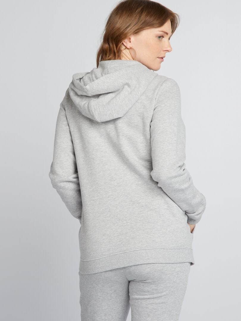 Blusa de moletom com zíper para gestantes em tecido fleece - CINZA