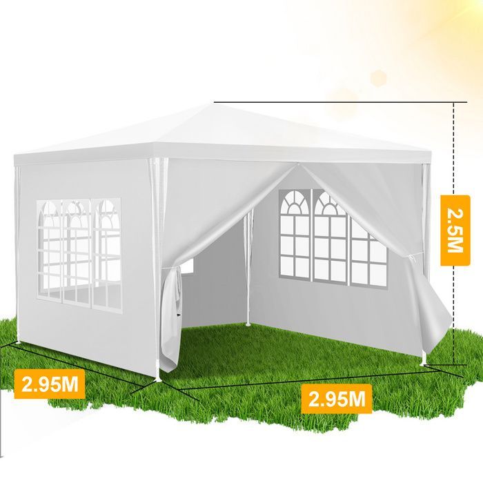 Daromigo Pavillon/Festzelt/Empfangszelt mit abnehmbaren Seitenwänden, groß, weiß, 3x3 m, Campingzelt