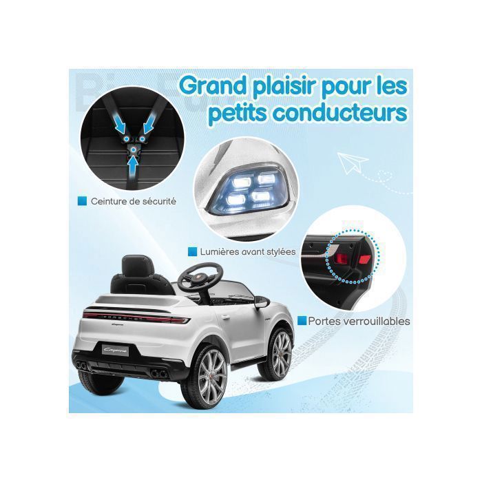 Voiture Electrique pour Enfants - LALAHO - Cayenne Coupé 2024 - 103 x 63 x 54 cm - Blanc