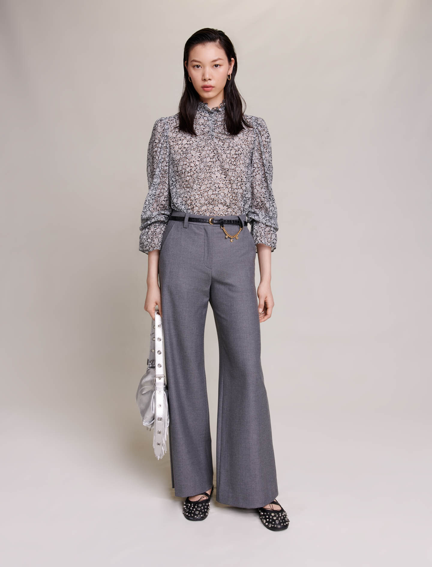 Blouse met bloemenprint - Zwart/Wit