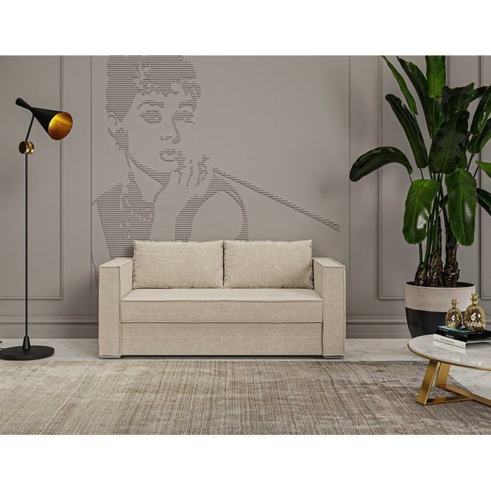EXPRESS IBIZA slaapbank 140x192 cm met 16 cm matras in parelkleurig corduroy