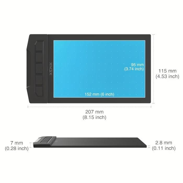 Tavoletta grafica X1-640: stilo a 8192 livelli, 5 pulsanti, area di lavoro 15,2 x 9,5 cm, USB, compatibile con Mac/PC/Android. Ideale per pittura, design e animazione.