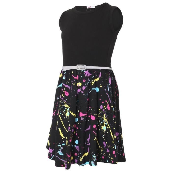 Enfants Filles Panneau Noir Robe Patineuse Pastel Splash Imprimé Fête Top Robes d'été Âge 5 13 Ans
