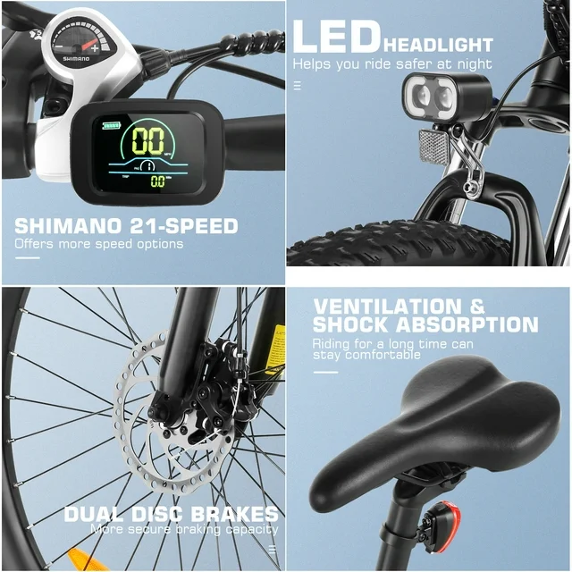 Funcid Elcykel, Elcykel för Vuxna 27,5 elcykel 500W Elcykel för Vuxna, 19,8 MPH Elmountainbike, 48V 10,4Ah Batteri