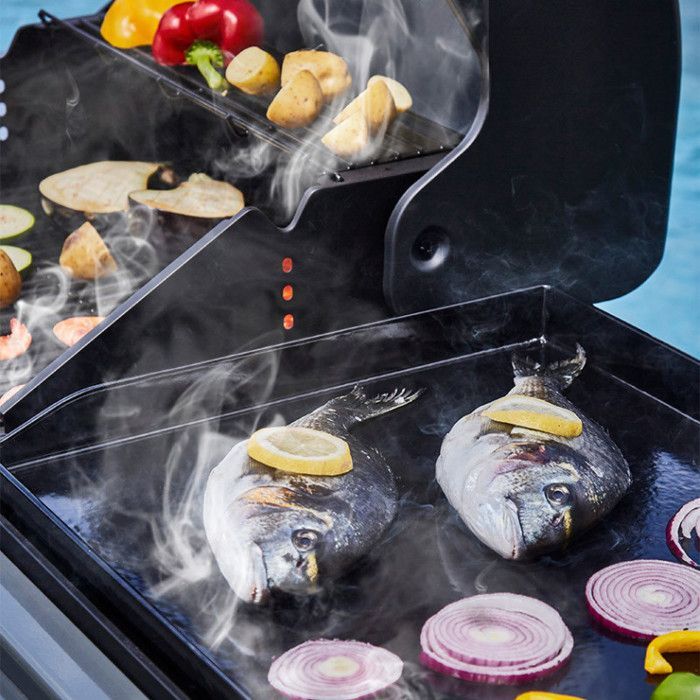 Barbacoa de plancha Bi-Energy XL de gas y carbón – BRASERO BY FAVEX - 3 quemadores 10,8 kW – 14 personas – Funda + guantes incluidos