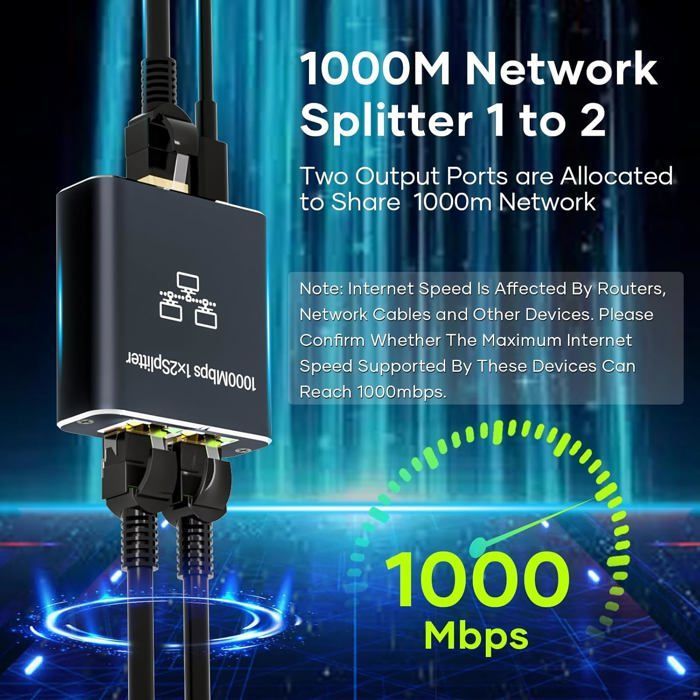 Switch Ethernet,1 à 2 RéPartiteur Ethernet 1000mbps,Commutateur Lan 2 Ports Avec CâBle D'Alimentation De Type C,RéPartiteur RéSeau