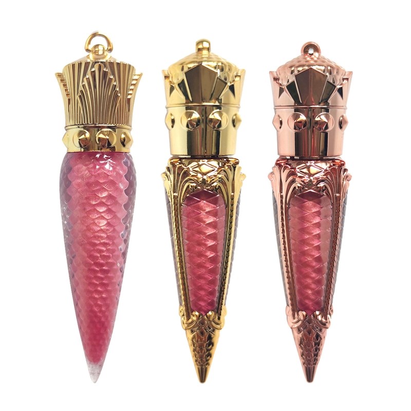 Gloss à lèvres Rose Gold Crown Carrot en gros, mat velours, applicateur, marque privée, paillettes pour les lèvres, logo personnalisé