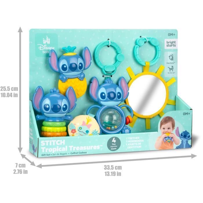 DISNEY BABY - STITCH - Coffret Cadeau Naissance​  - 4 jouets bébé , Hochet, Anneau de dentition, Jouets multisensoriels