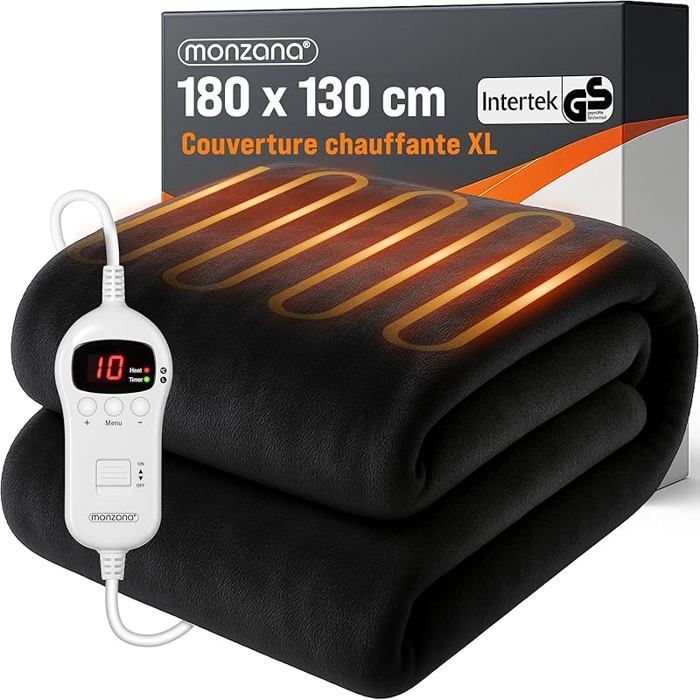 Manta eléctrica de 180x130 cm para 2 personas, 10 niveles de calor, temporizador, apagado automático, sobrecolchón, color antracita.