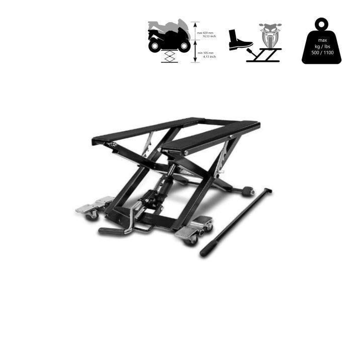 Plataforma elevadora de tijera para motocicletas - ConStands Mid-Lift XL - 500 kg - Altura ajustable de 105 a 420 mm - Antideslizante