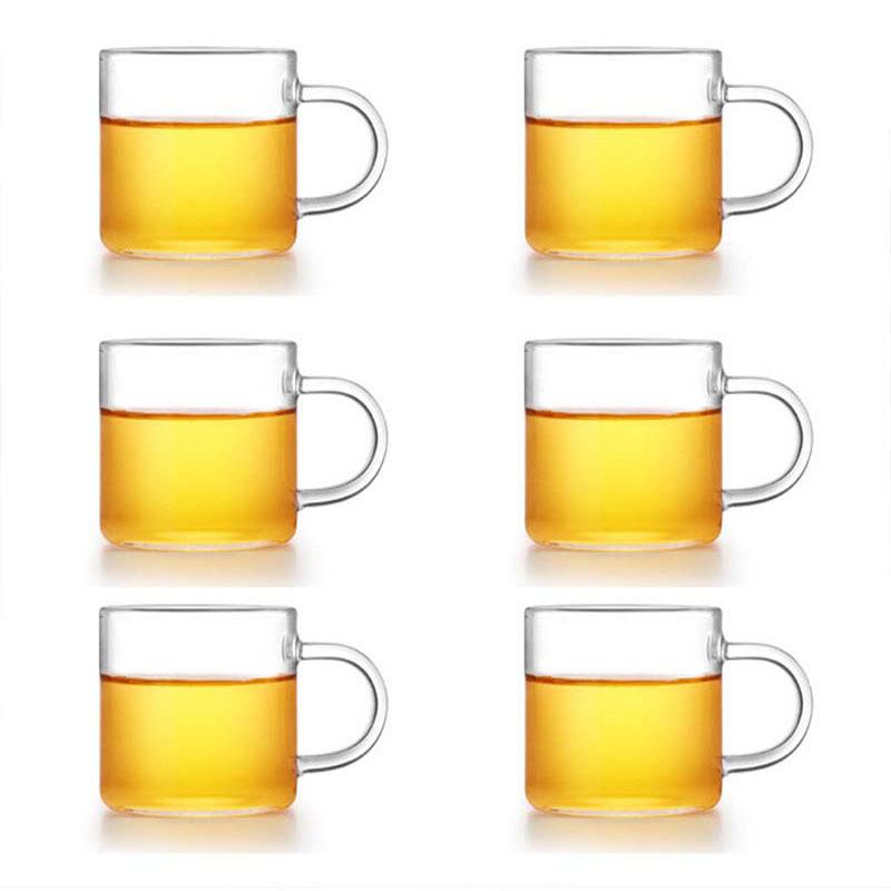 Tazza in vetro ispessito resistente al calore con manico, tazza da kung fu trasparente, tazza rotonda dritta in vetro borosilicato di alta qualità con tazza piccola