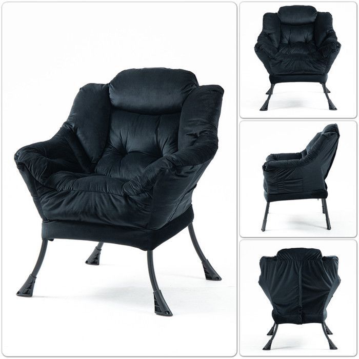 Sillón reclinable de 75 x 80 x 85 cm, mecedora de metal con bolsillos laterales, silla de lactancia minimalista, color negro.