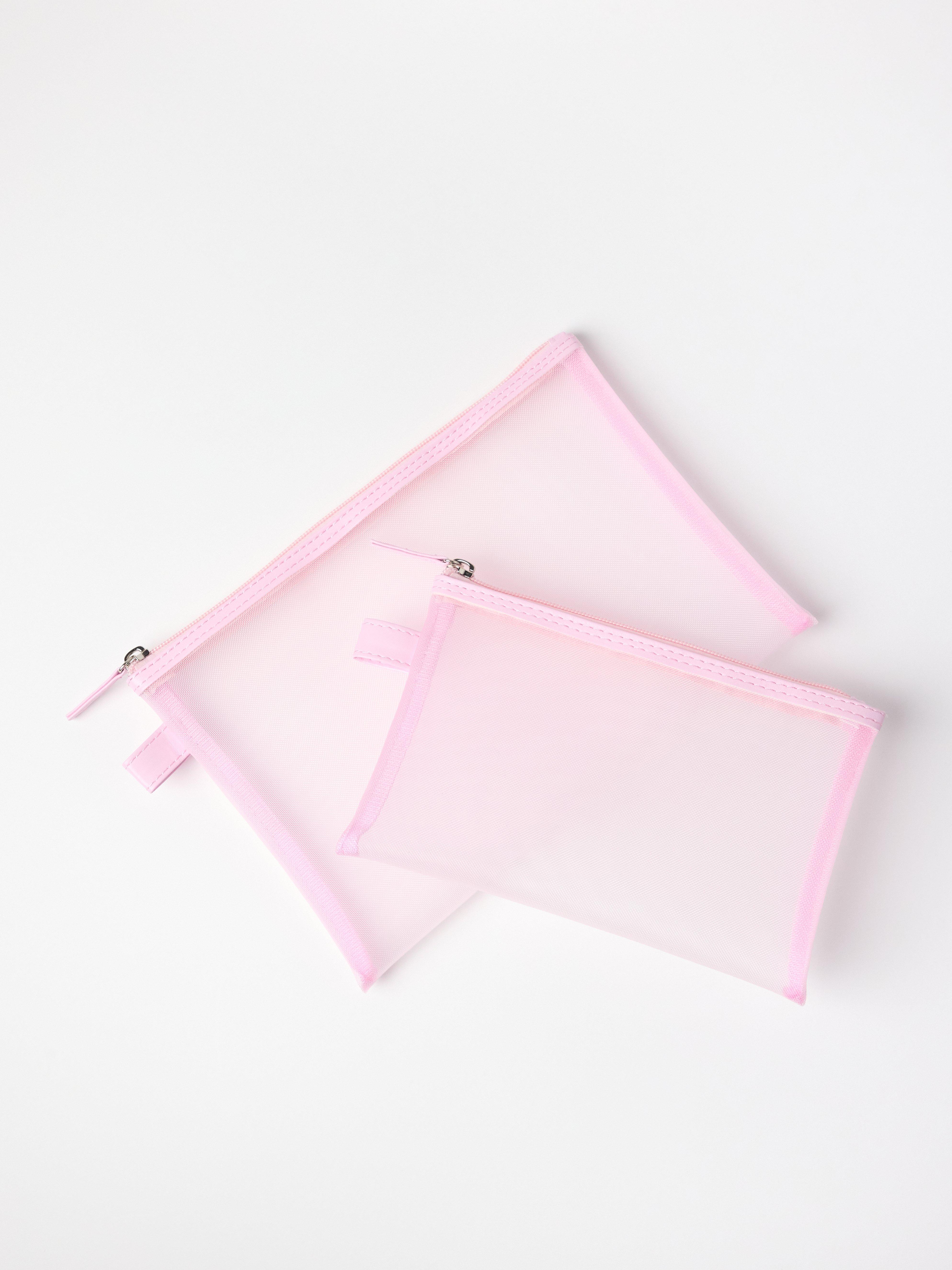 2-paket sminkväskor i mesh LT PINK